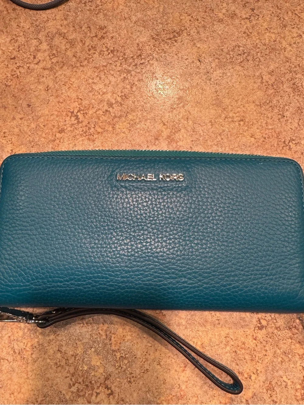 Michael Kors Teal Pebbled Leather Zip Wristlet
